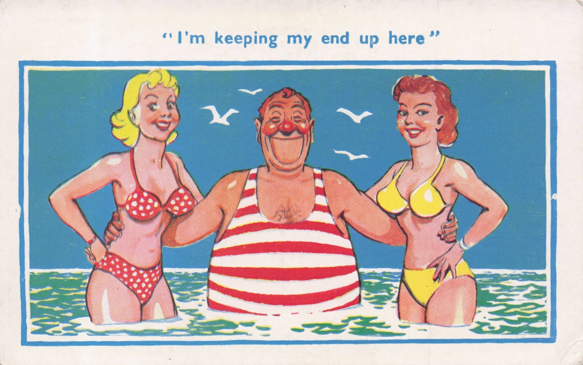 Man Keeping His End Up Double Meaning Sea Sex Comic Postcard