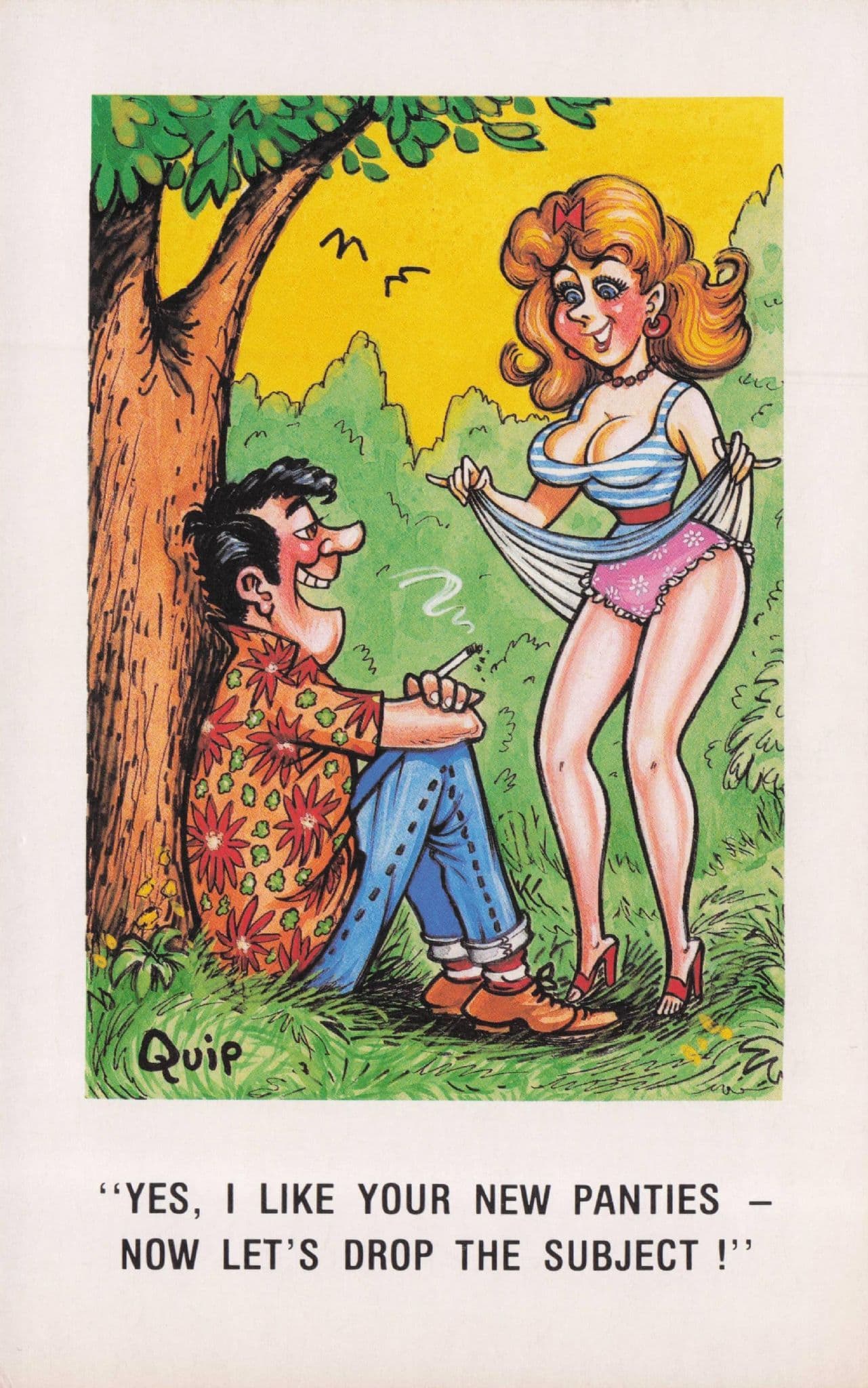 Man Likes Sexy Ladies New Panties To Drop Them 1970s Comic Postcard