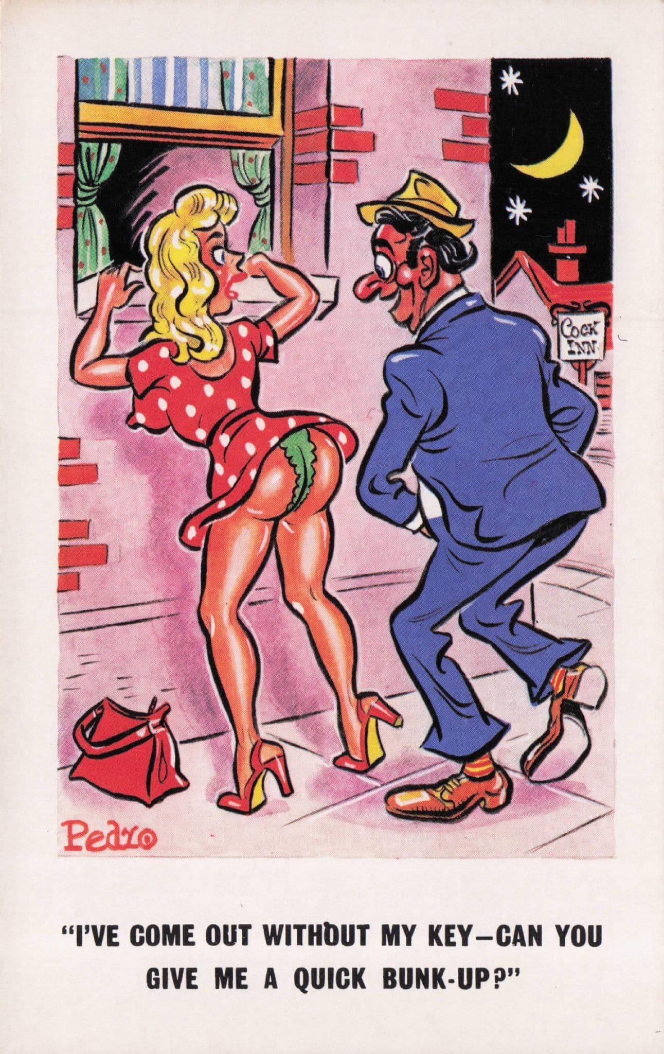 Man Locked Out Wants A Quickie Lady Bunk Up Comic 1970s Postcard
