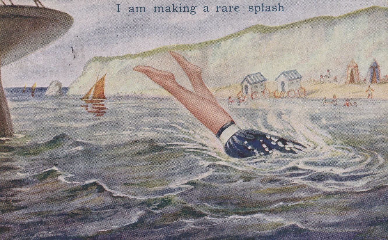 Man Overboard I Am Making A Rare Splash Comic Boat Old Postcard