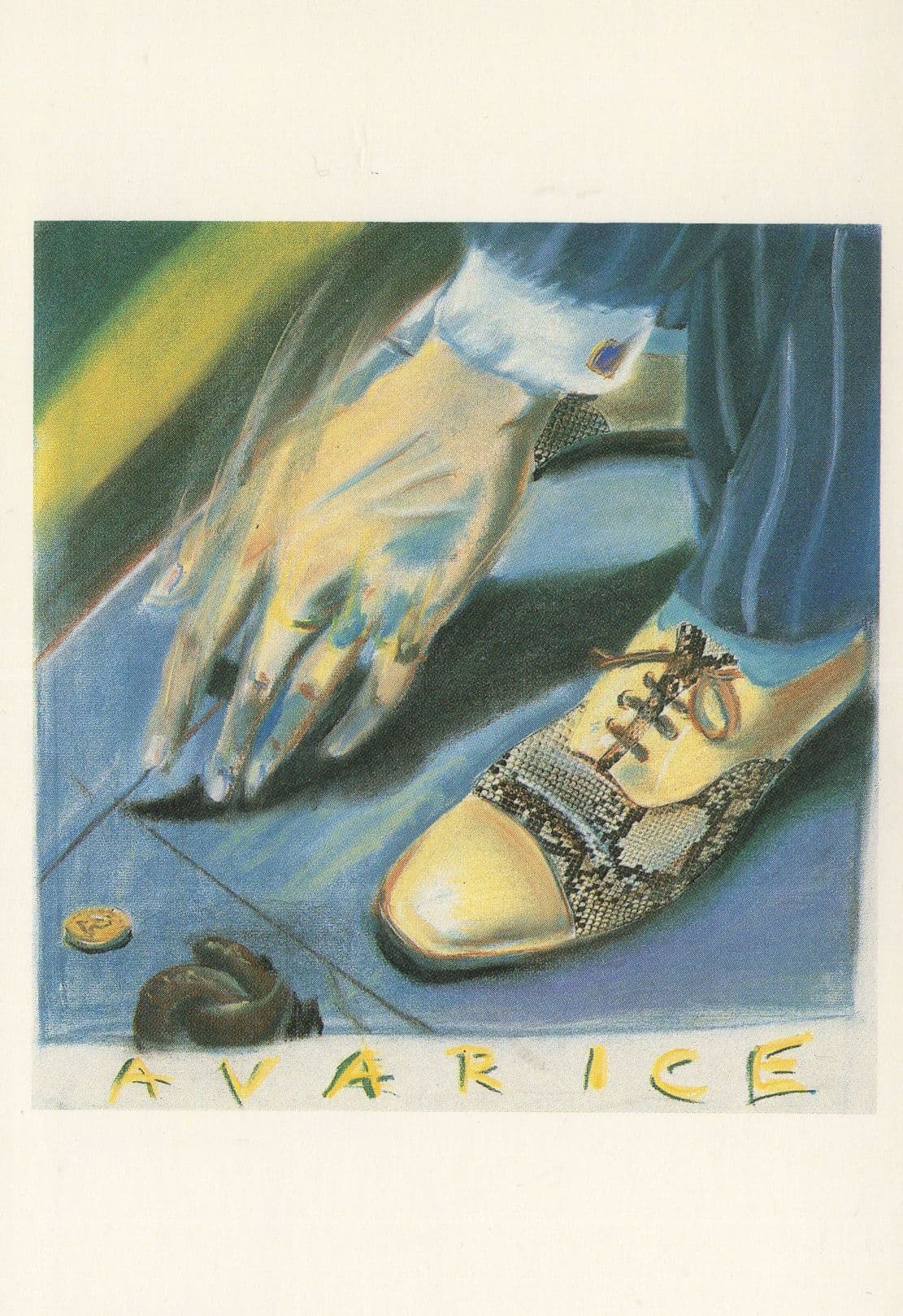 Man Picking Up Money Coin by Dog Poos Toilet Painting Postcard