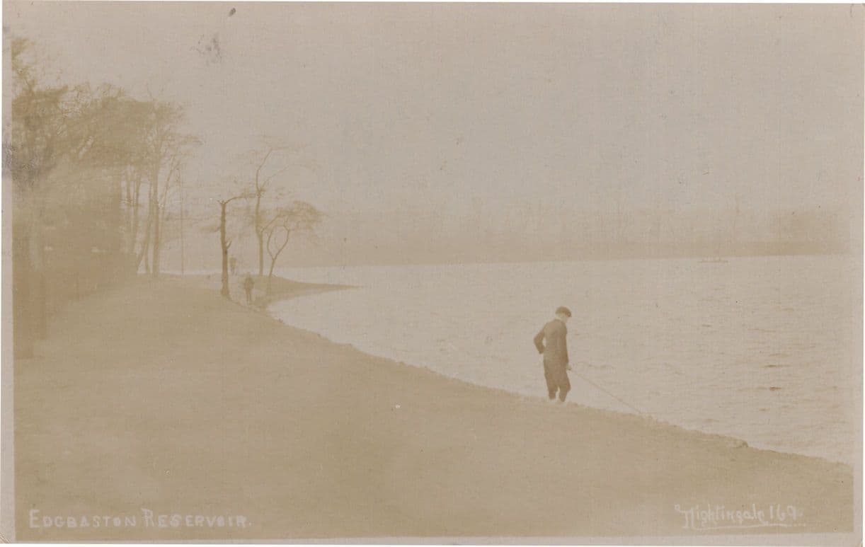 Man Possibly Fishing Rod at Edgbaston Reservoir Birmingham Old Postcard