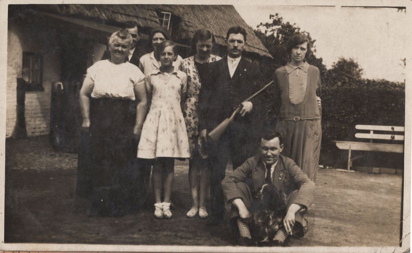 Man Protecting House With Shooting Rifle Gun Old Real Photo Postcard