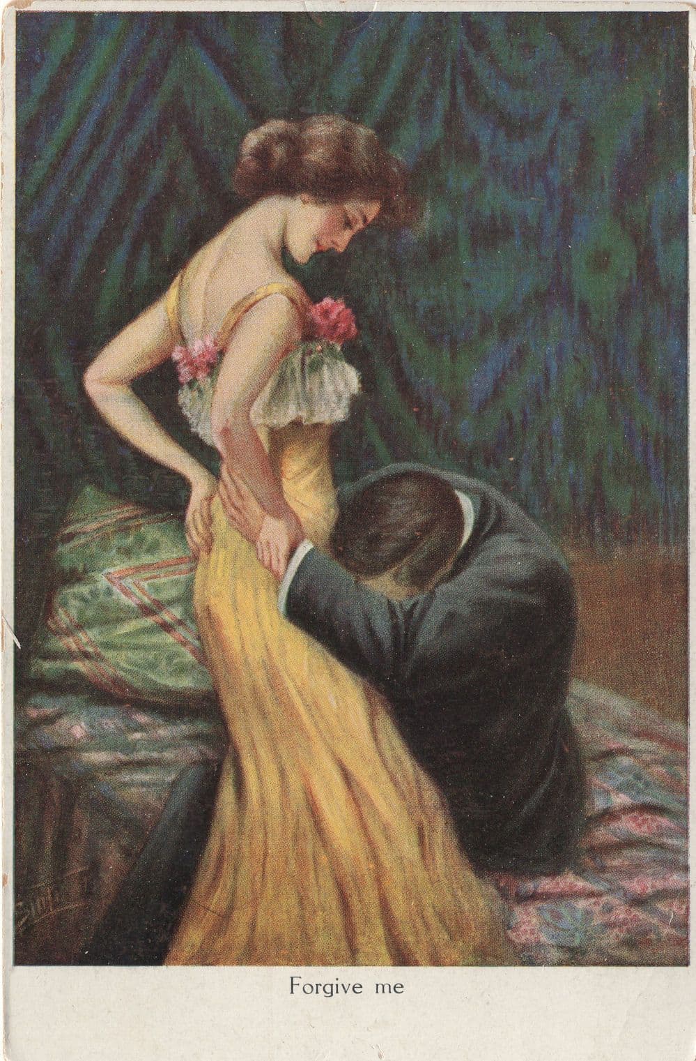 Man Resting Head In Ladies Private Parts Old Painting Postcard