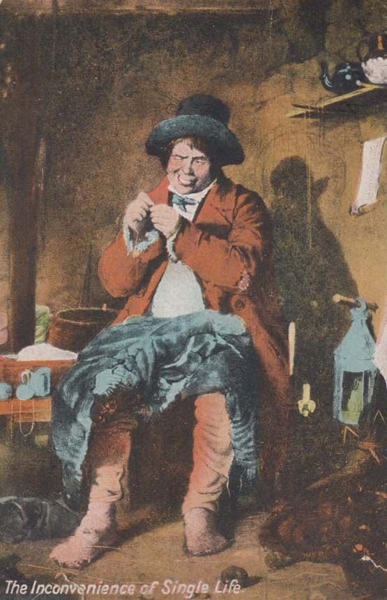 Man Sewing Mending Trousers Embroidery Bachelor Antique Comic  Postcard