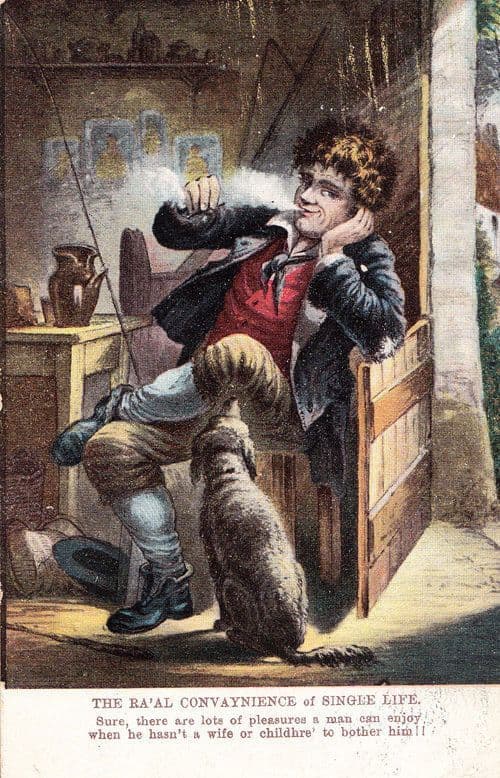 Man Smoking Smoker Cigarette Pipe Tobacco Single Life Antique Humour Postcard