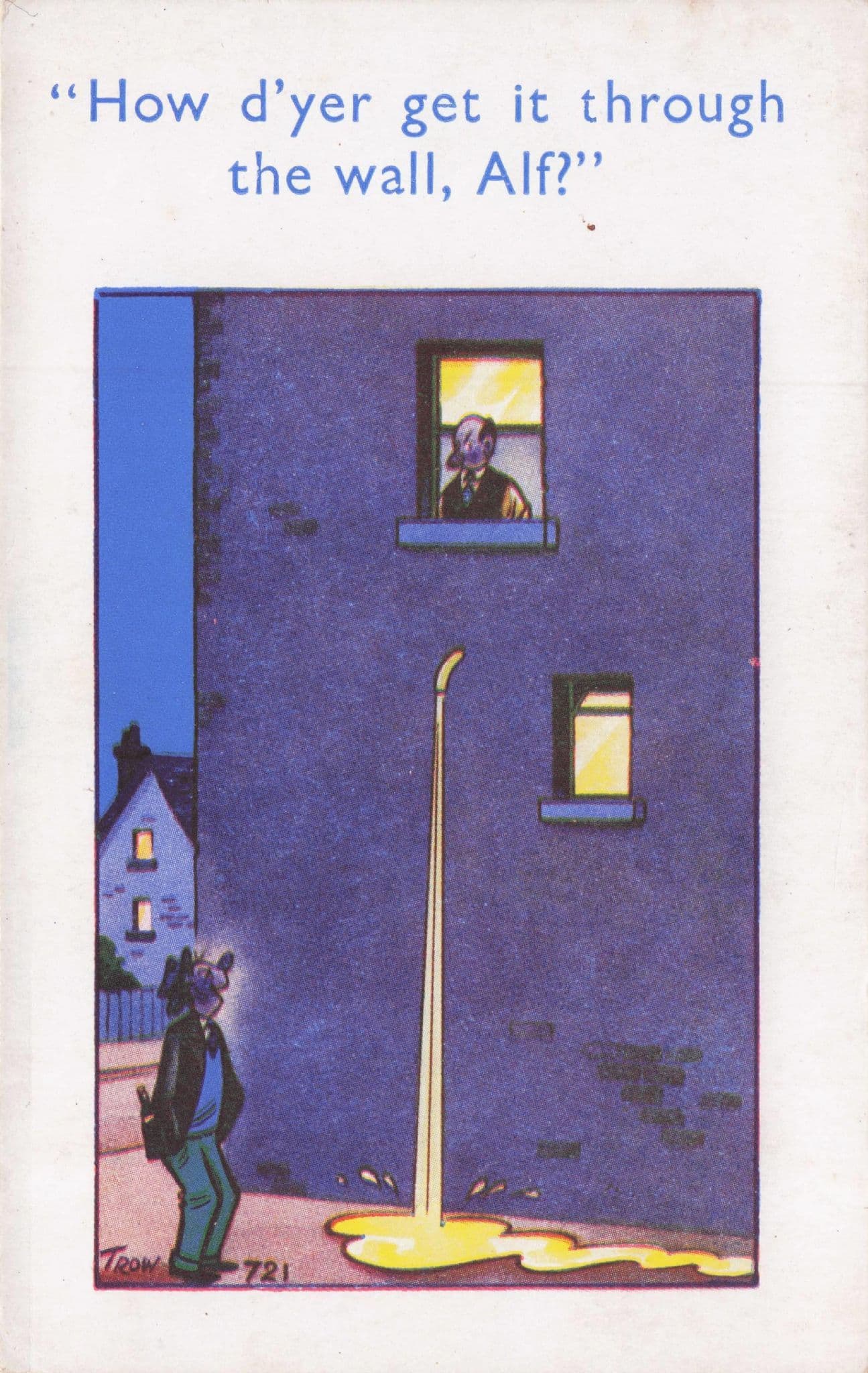 Man Urinates On Street Hole In Wall Toilet 1960s Comic Postcard