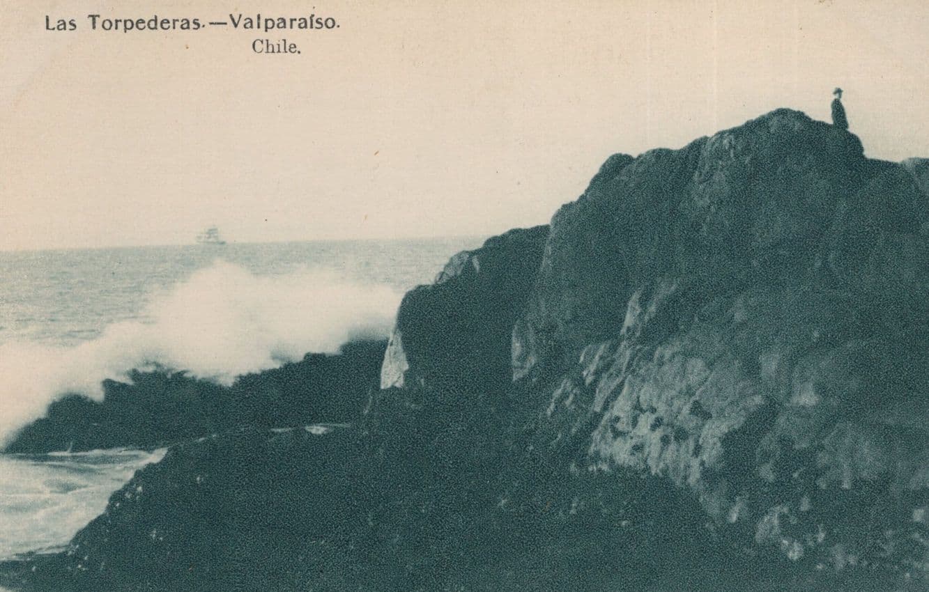 Man Watching Disaster Waves at Las Torpederas Valparaiso Chile Postcard