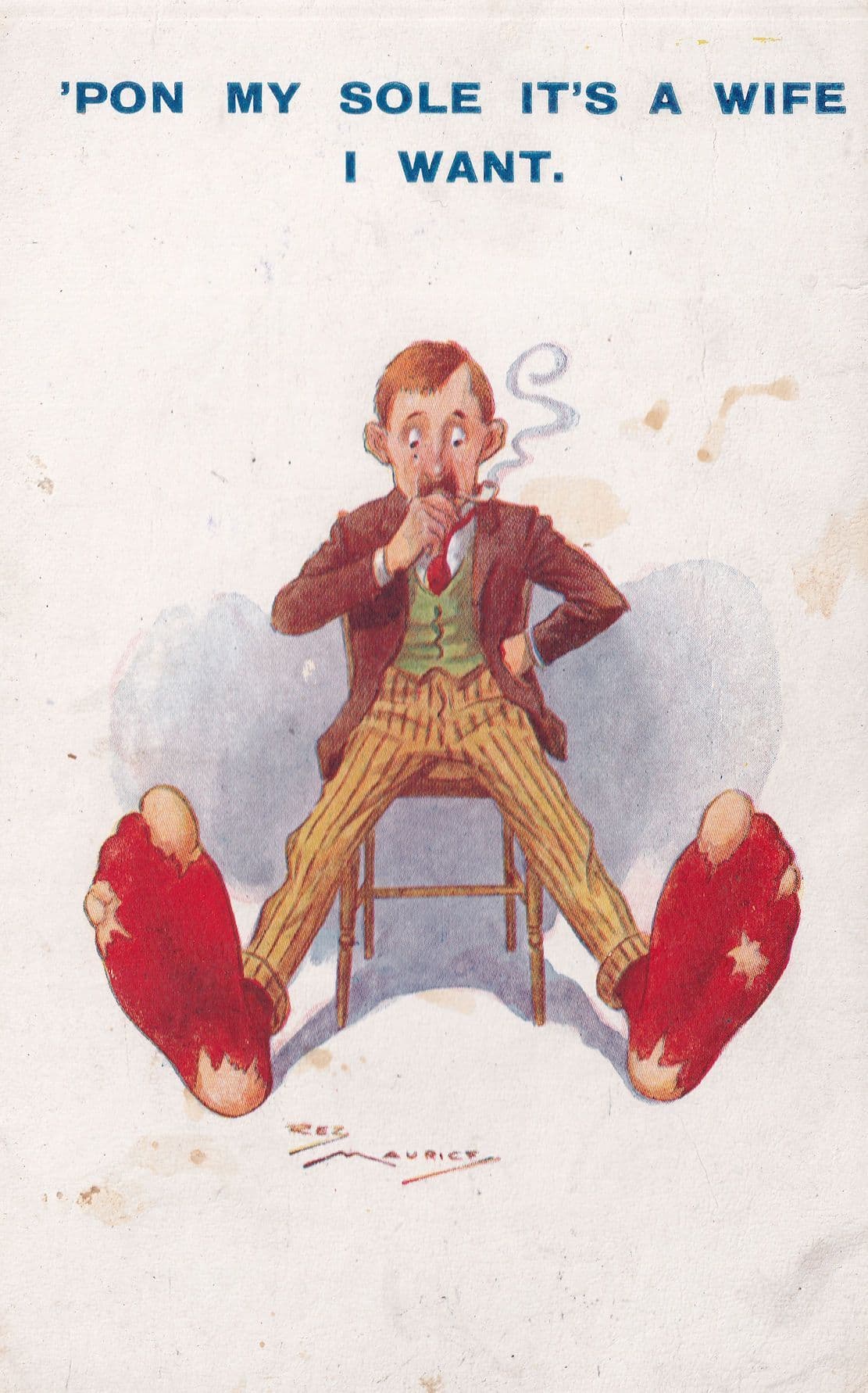 Man With No Shoes Holes In Socks Old Antique Comic Postcard