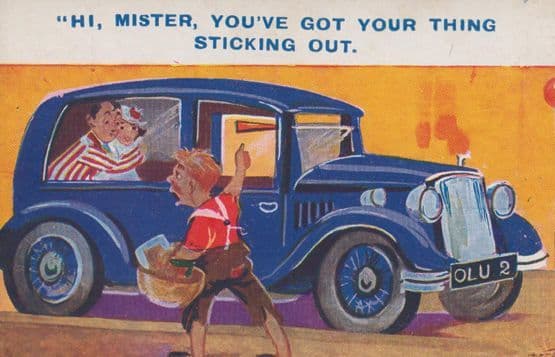 Man With Privates On Display Making Love In Classic Car Antique Postcard