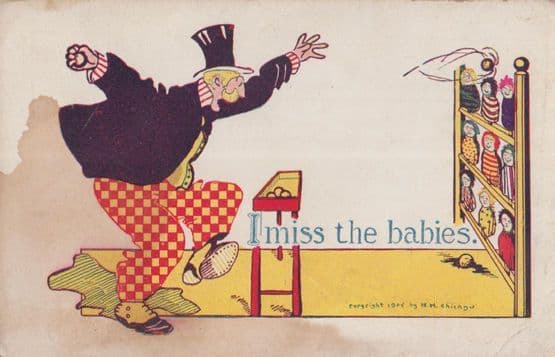 Man With Tombola Toy Doll Game Knock Down Puppets Antique Fair Comic Postcard