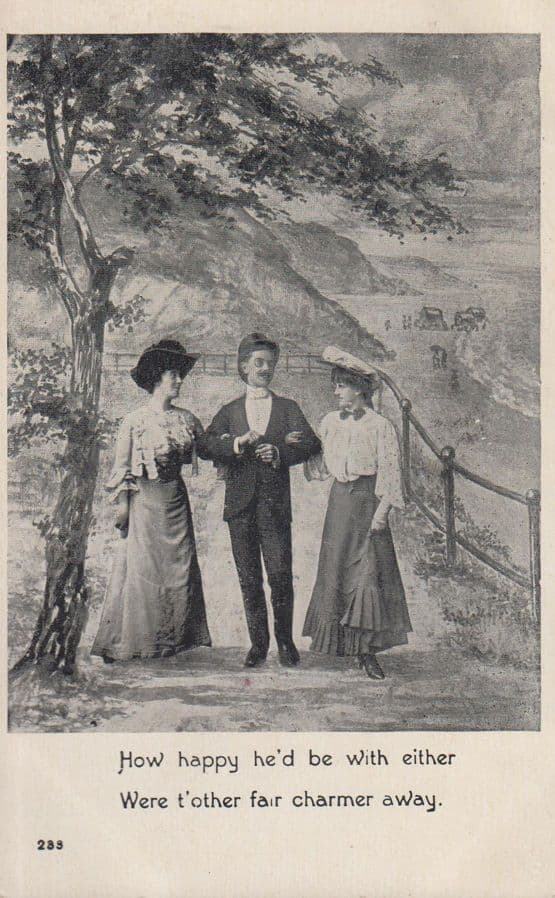 Man With Two Lovers Wanting One To Part Go Away Antique Escort Postcard