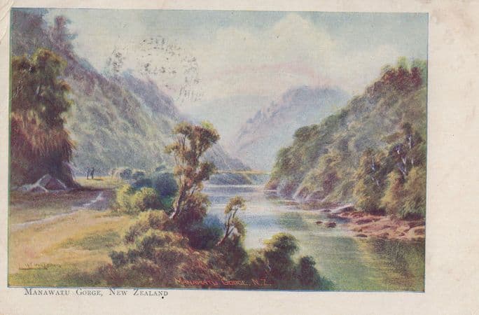 Manawatu Gorge New Zealand Antique Painting Postcard