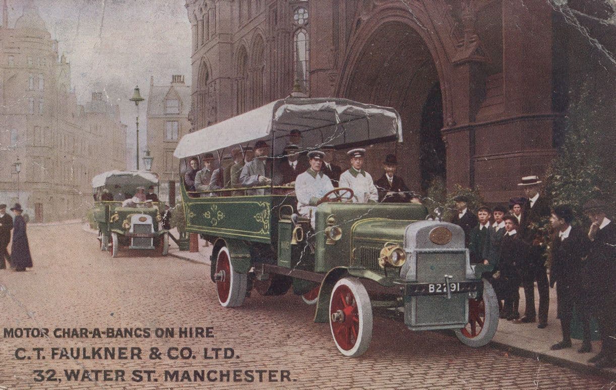 Manchester Char-A-Bancs On Hire Saloon Car Limousine Old Advertising Card