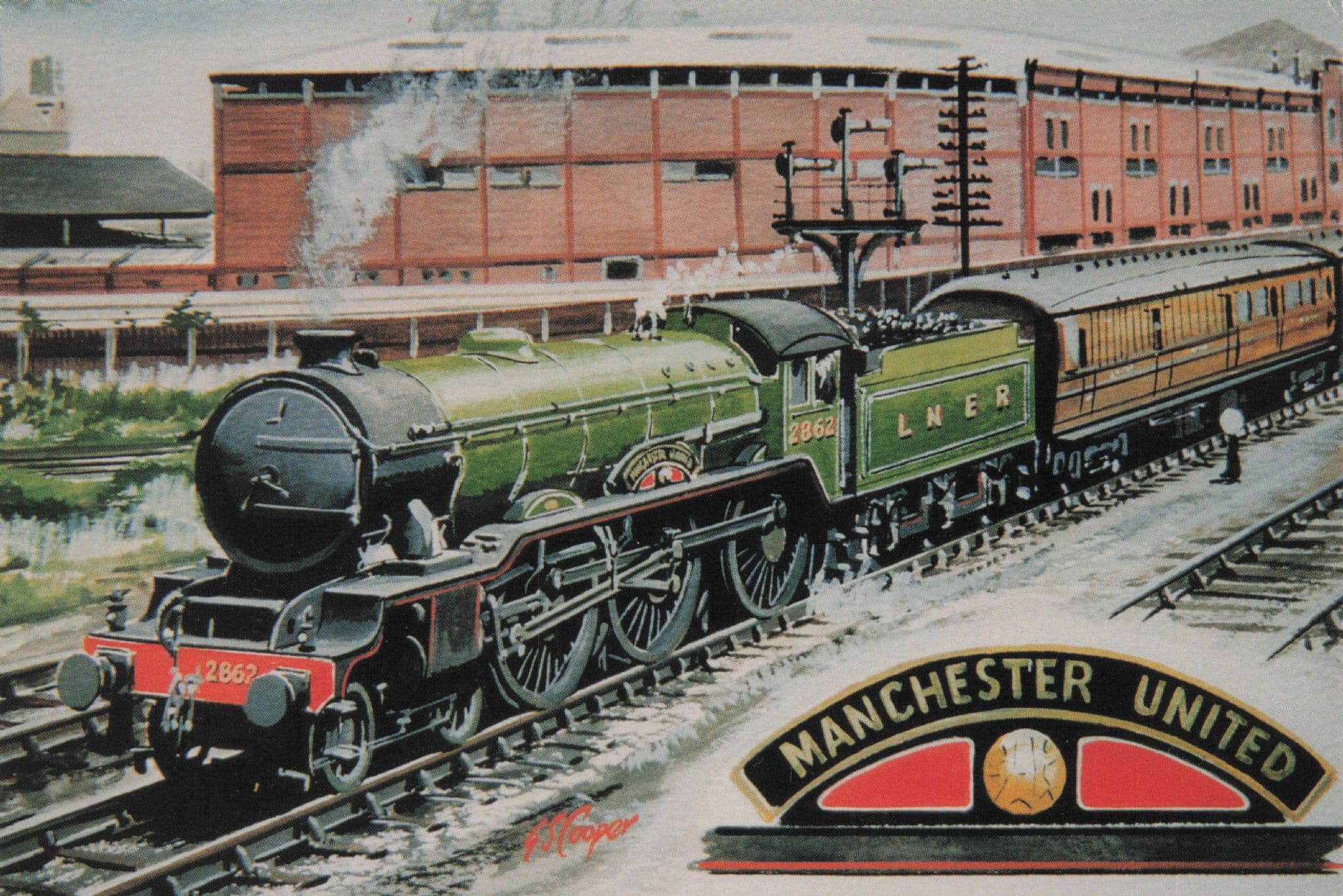 Manchester United Football Train LNER Railway Rare Postcard