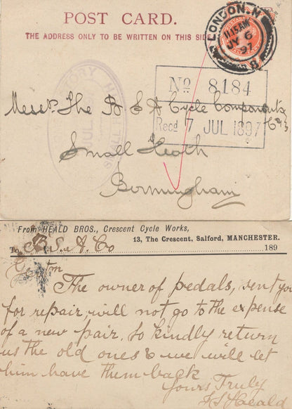 Manchester Victorian 1897 Bicycle Pedals Bike Repair London 2x Postcard s