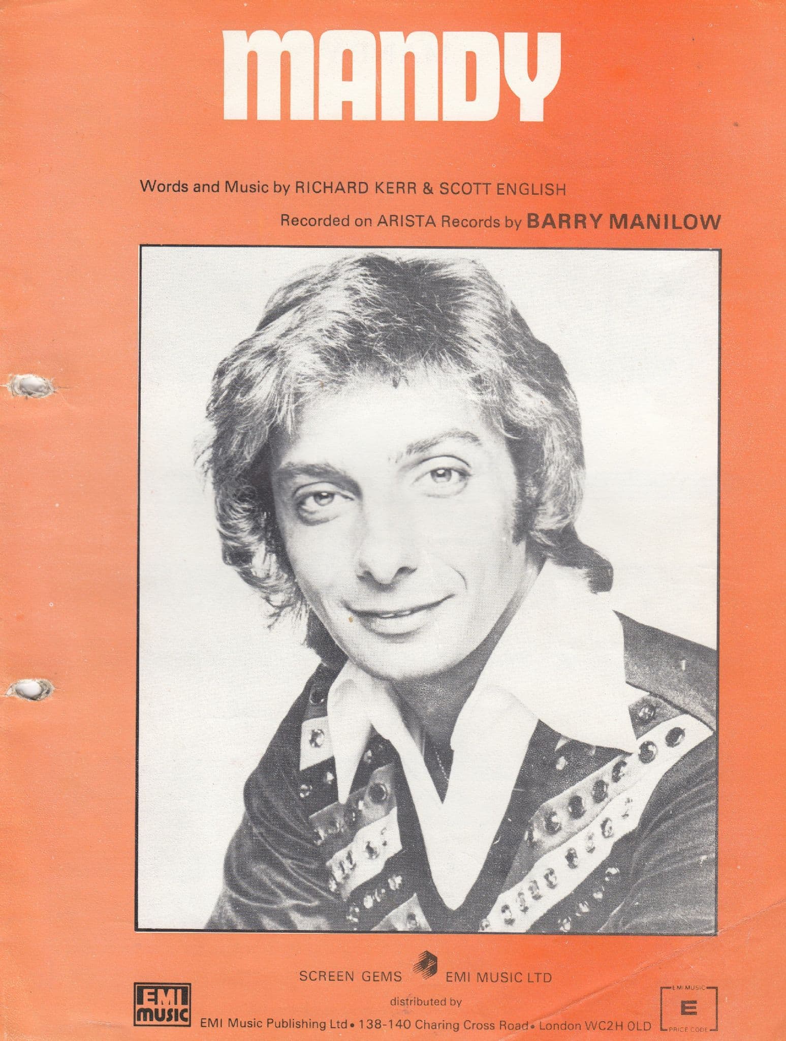 Mandy Barry Manilow 1970s Sheet Music