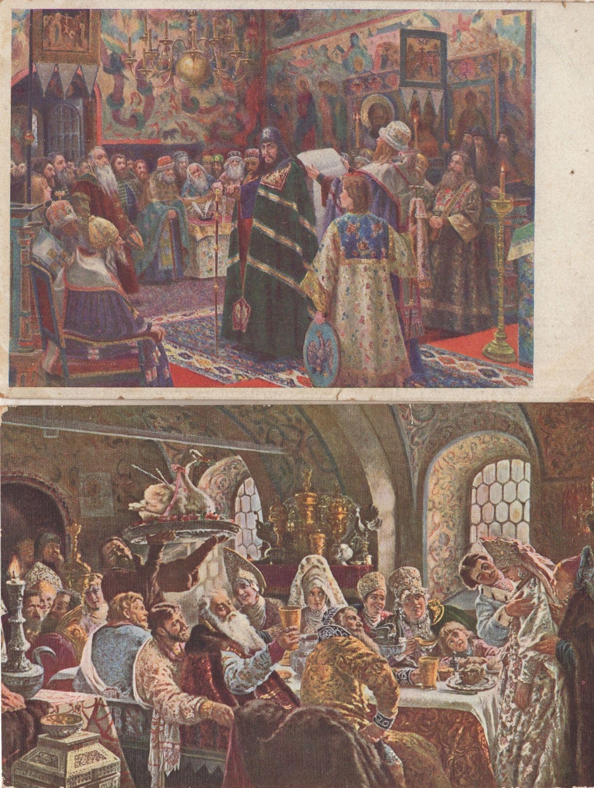 Manovsky Miloradowitsch 2x Old Russian Feast Painting Postcard s
