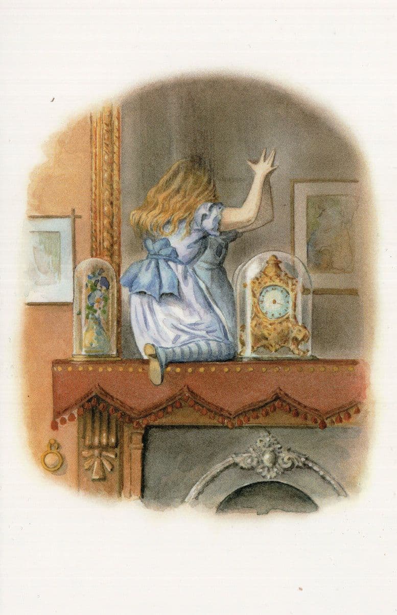 Mantelpiece Clock Kitty Cat Alices Adventures In Wonderland Book Painting Postcard