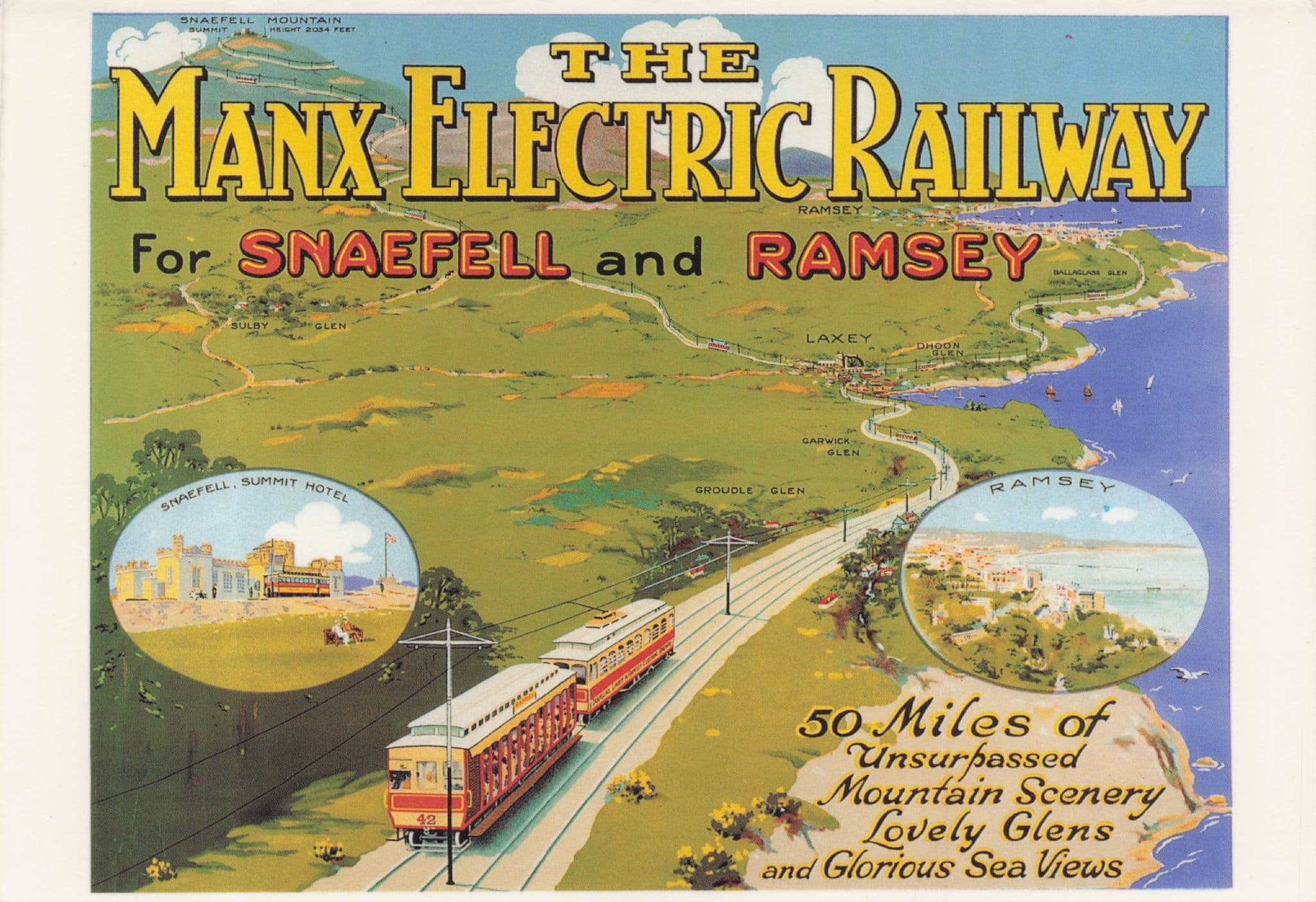 Manx Electric Railway Snaefell Ramsey Travel T Poster Postcard