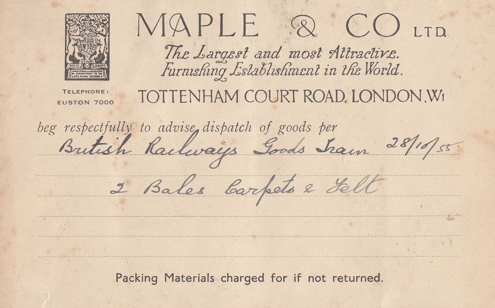 Maple & Co Furniture Shop Tottenham Court Road London Old Advertising Postcard