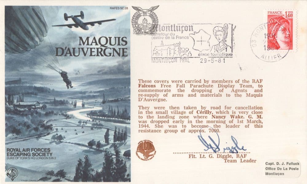 Maquis D'Auvergne RAF Falcons Escaping Society Hand Signed FDC