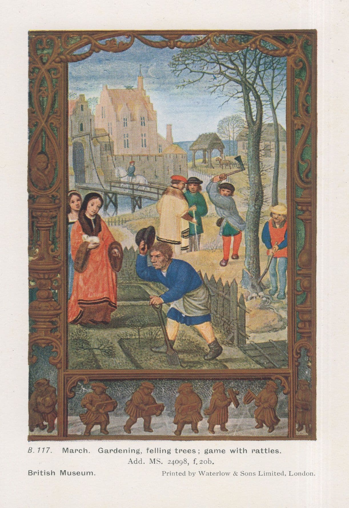March Antique Toy Game Of Rattles Middle Ages Old Calendar PB Postcard