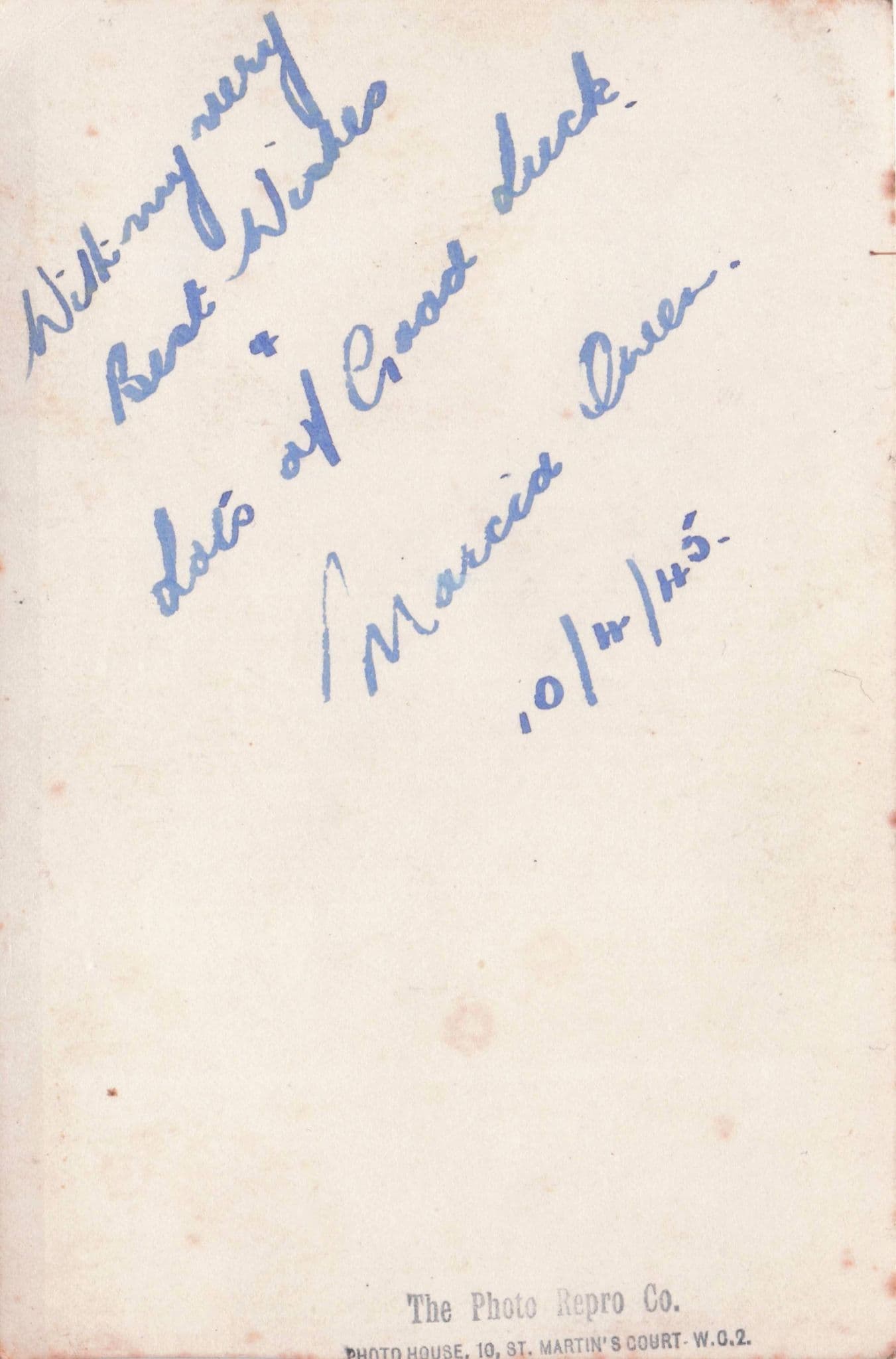 Marcia Owen London Old Theatre Actress WW2 Hand Signed Photo