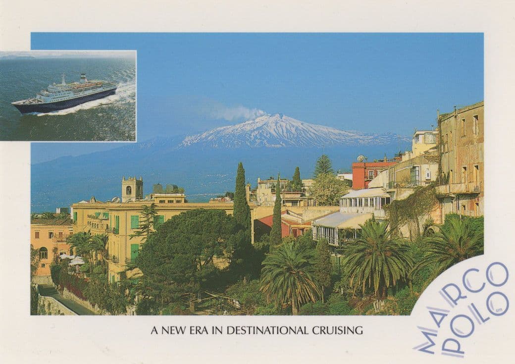 Marco Polo Cruise Ship Liner in Sicily Italy Orient Lines Postcard
