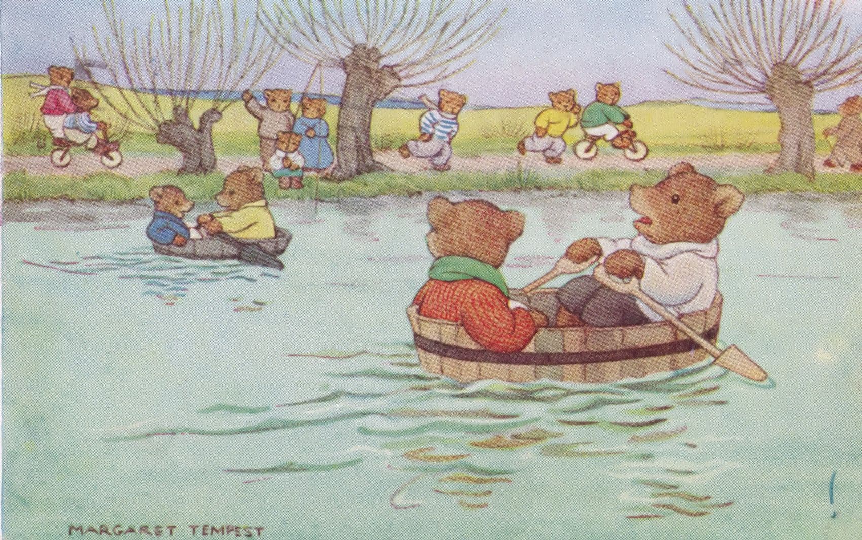 Margaret Tempest The Boat Race Medici Animals Sailing 1940s Postcard