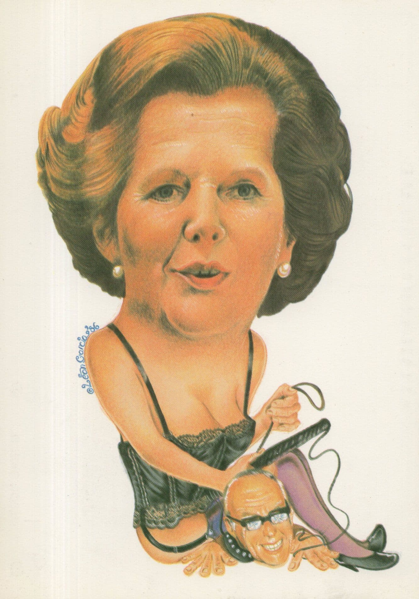 Margaret Thatcher As BDSM Dominatrix With Michael Foot Postcard