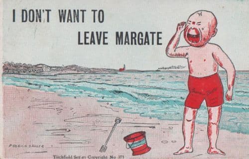 Margate Boy Crying I Dont Want To Leave Beach Farewell Antique Comic Postcard