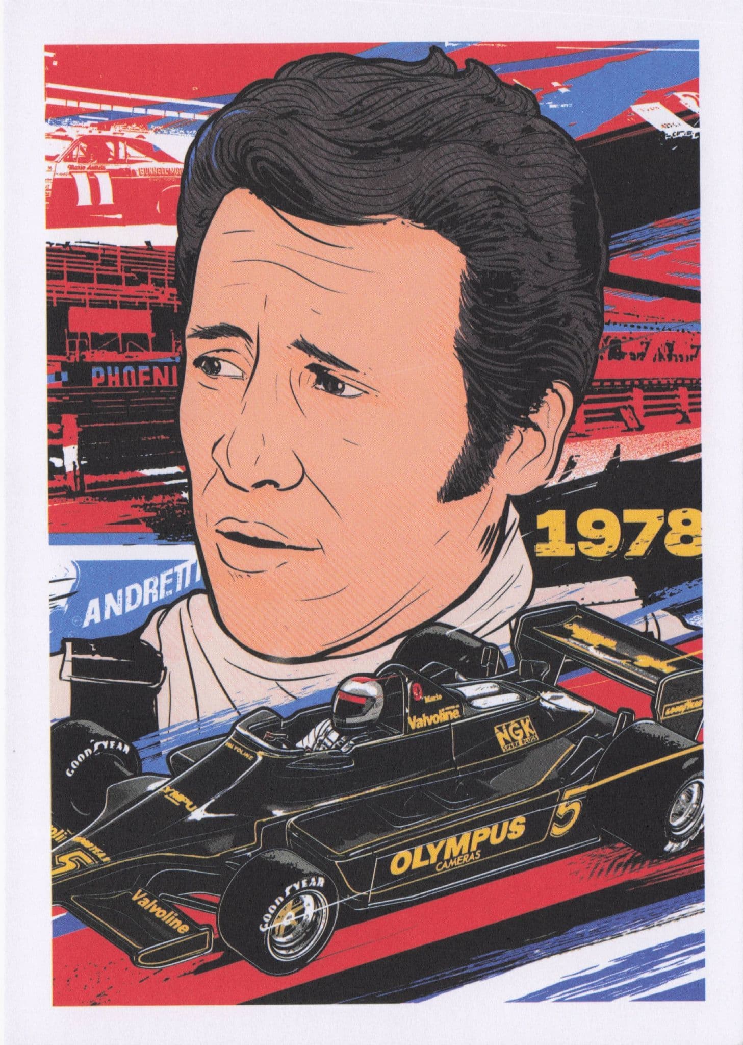Mario Andretti American Grand Prix F1 Racing Driver Painting Postcard