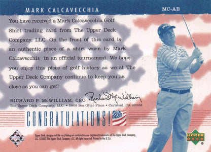Mark Calcavecchia America's Best 2002 Upper Deck Real Worn Golf Shirt Card