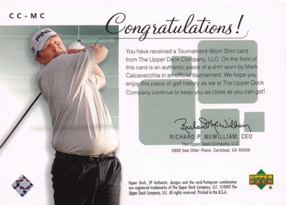 Mark Calcavecchia Course Classics 2002 Authentic Worn PGA Tour Golf Shirt Card