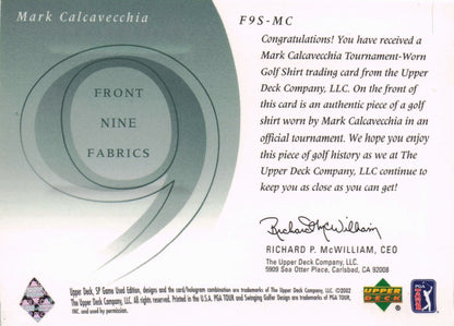 Mark Calcavecchia Front 9 Fabric 2002 Upper Deck Authentic Shirt Card