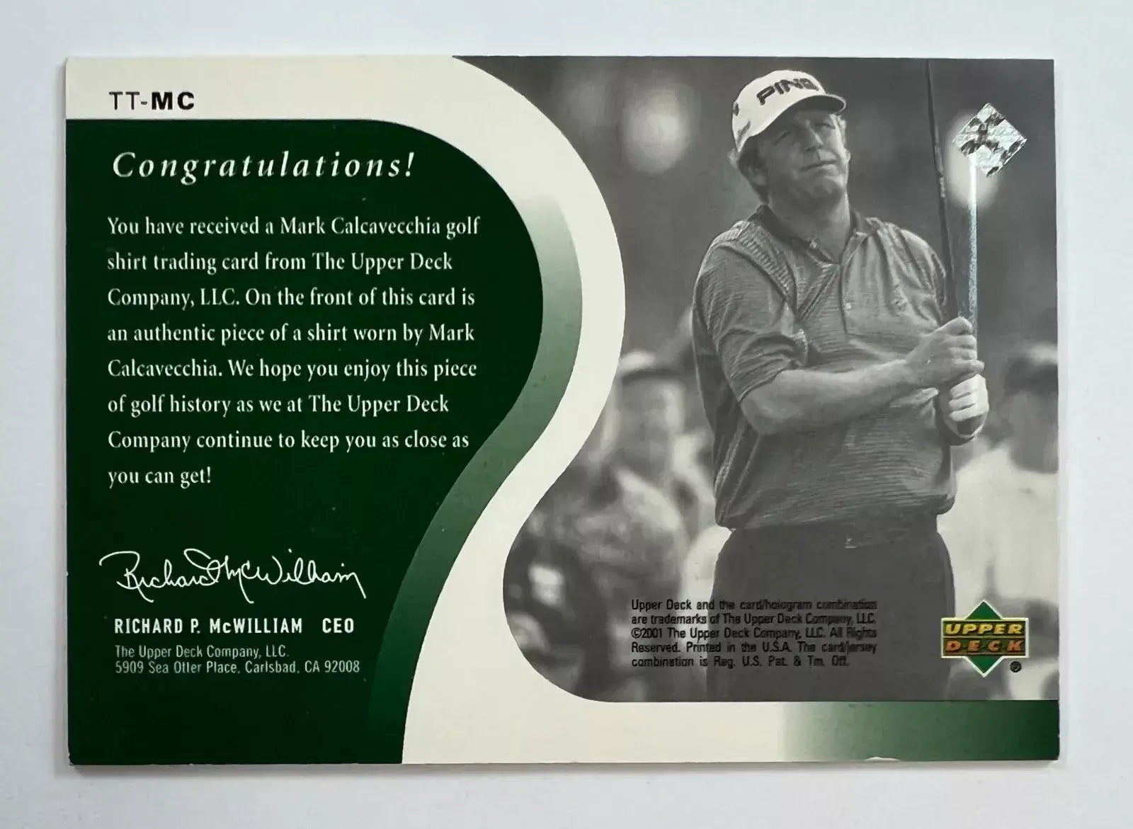 Mark Calcavecchia Original Worn Shirt Golf Tour Rare Limited Threads Card