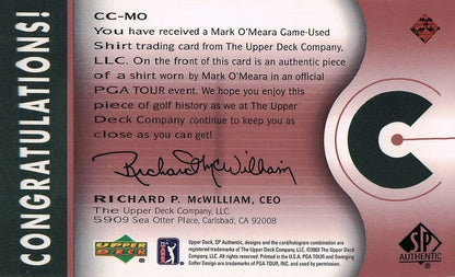 Mark O'Meara Course Classics 2003 Authentic Worn PGA Tour Golf Shirt Card