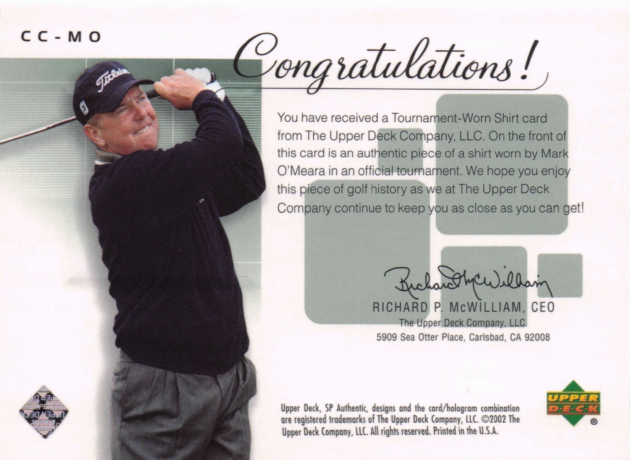 Mark O'Meara Course Classics Upper Deck 2002 Real Relic Golf Shirt Card