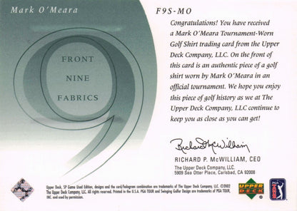 Mark O'Meara Front 9 Fabric 2002 Upper Deck Authentic Shirt Card