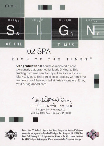 Mark O'Meara Sign Of The Times Hand Signed 2002 SP Golf Autograph Card