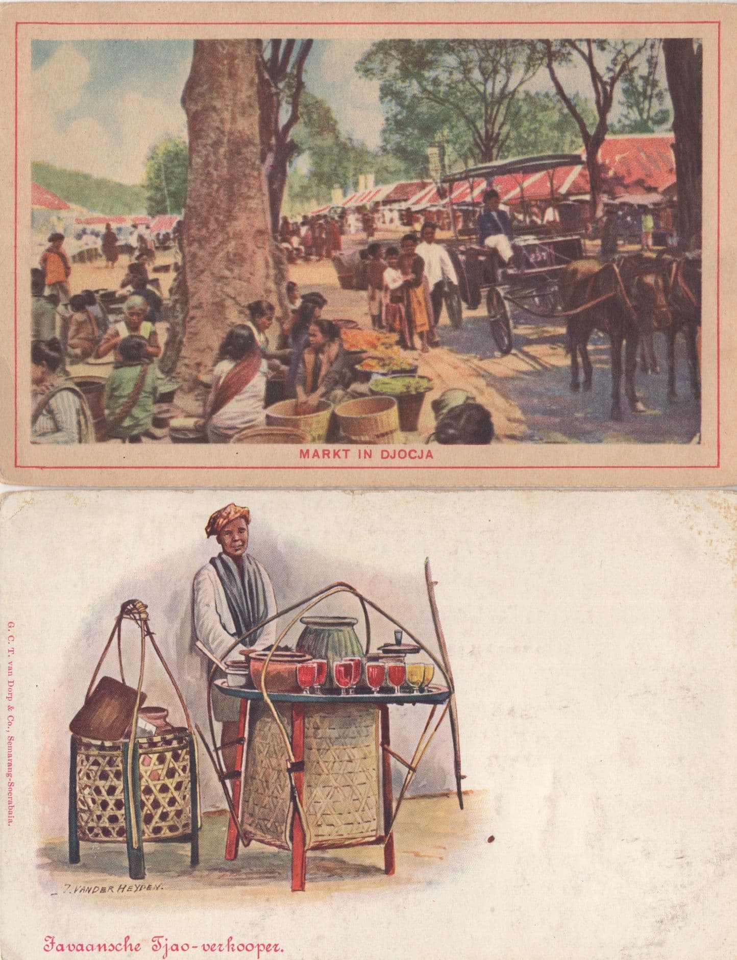 Markt in Djocja Indonesia & Market Tradesman 2x Old Postcard s