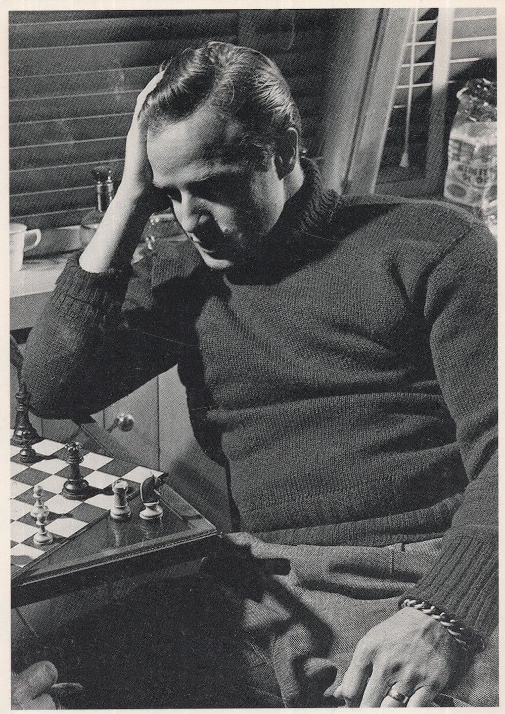 Marlon Brando Playing Chess Board Game Rare Photo Postcard