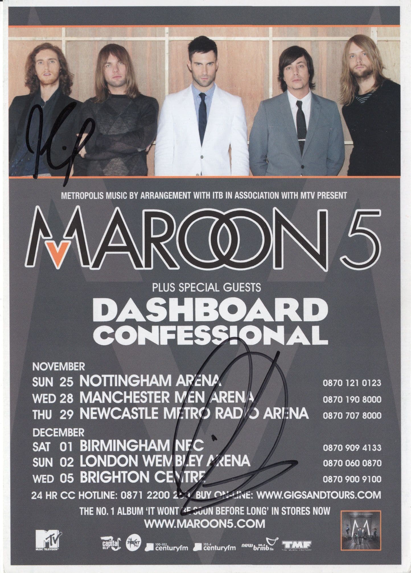 Maroon 5 Live Hand Signed Concert Flyer