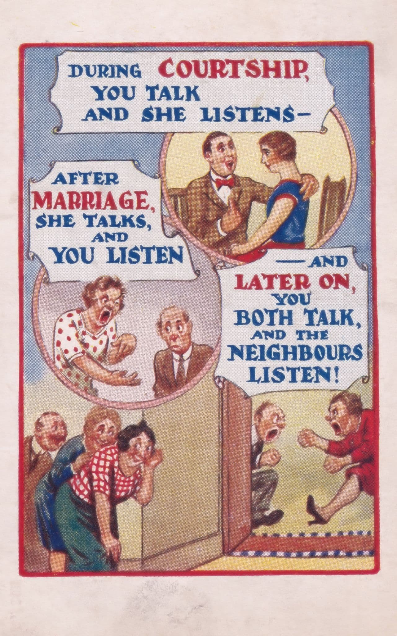 Marriage Argument Courting Comic Humour Old Postcard