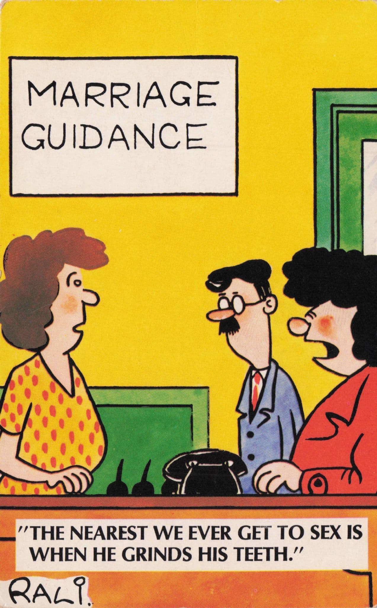 Marriage Guidance Bureau Teeth Grinding Sex Old Comic Postcard