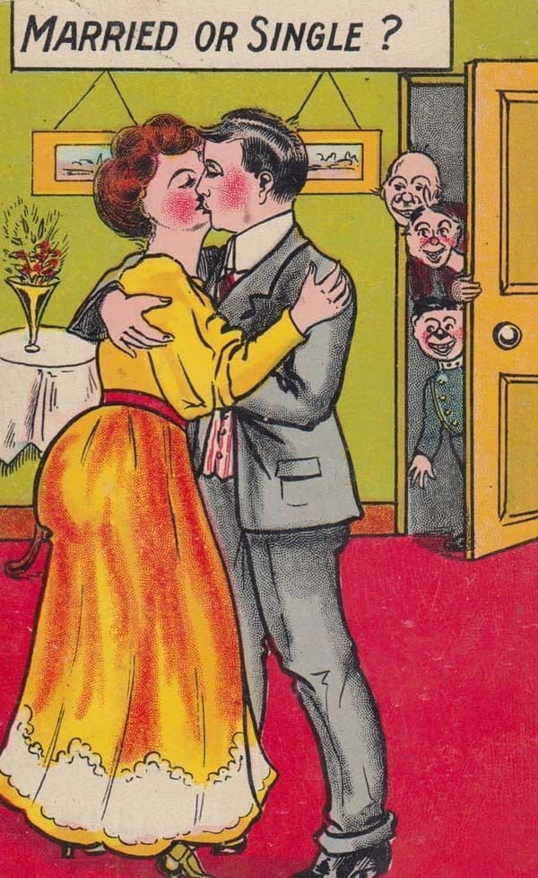 Married Or Single Proposal Kissing Adultery Antique Comic Humour Postcard