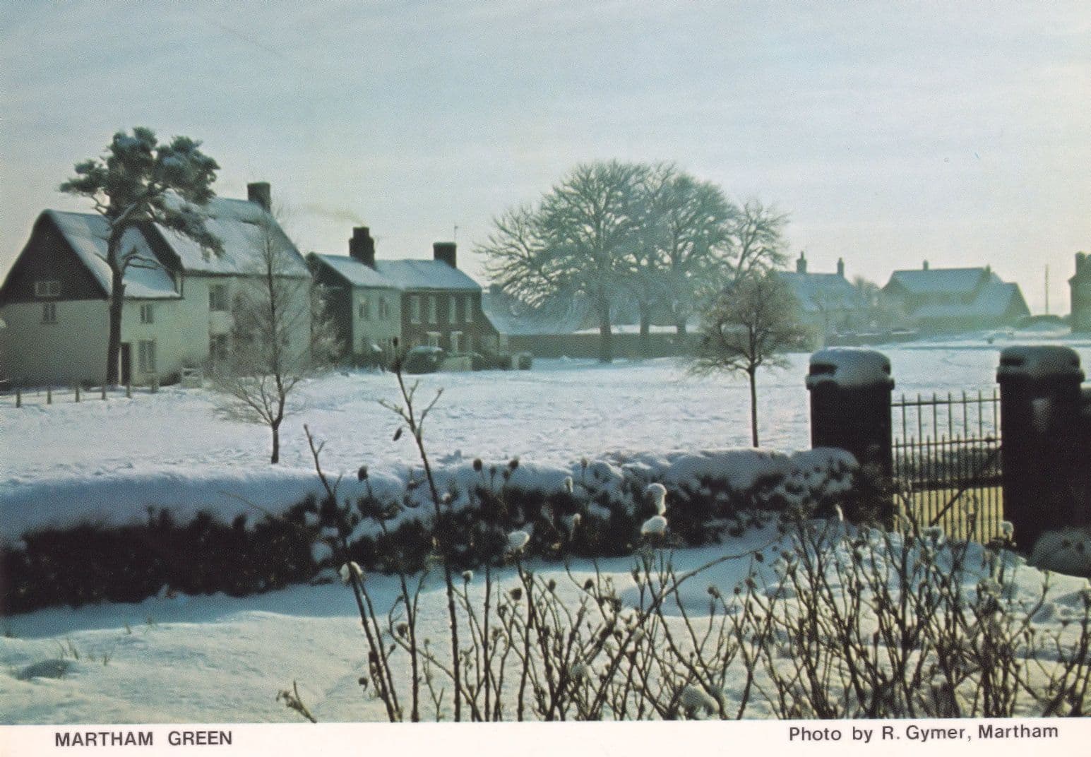 Martham Green at Christmas Winter Snow Norfolk Postcard