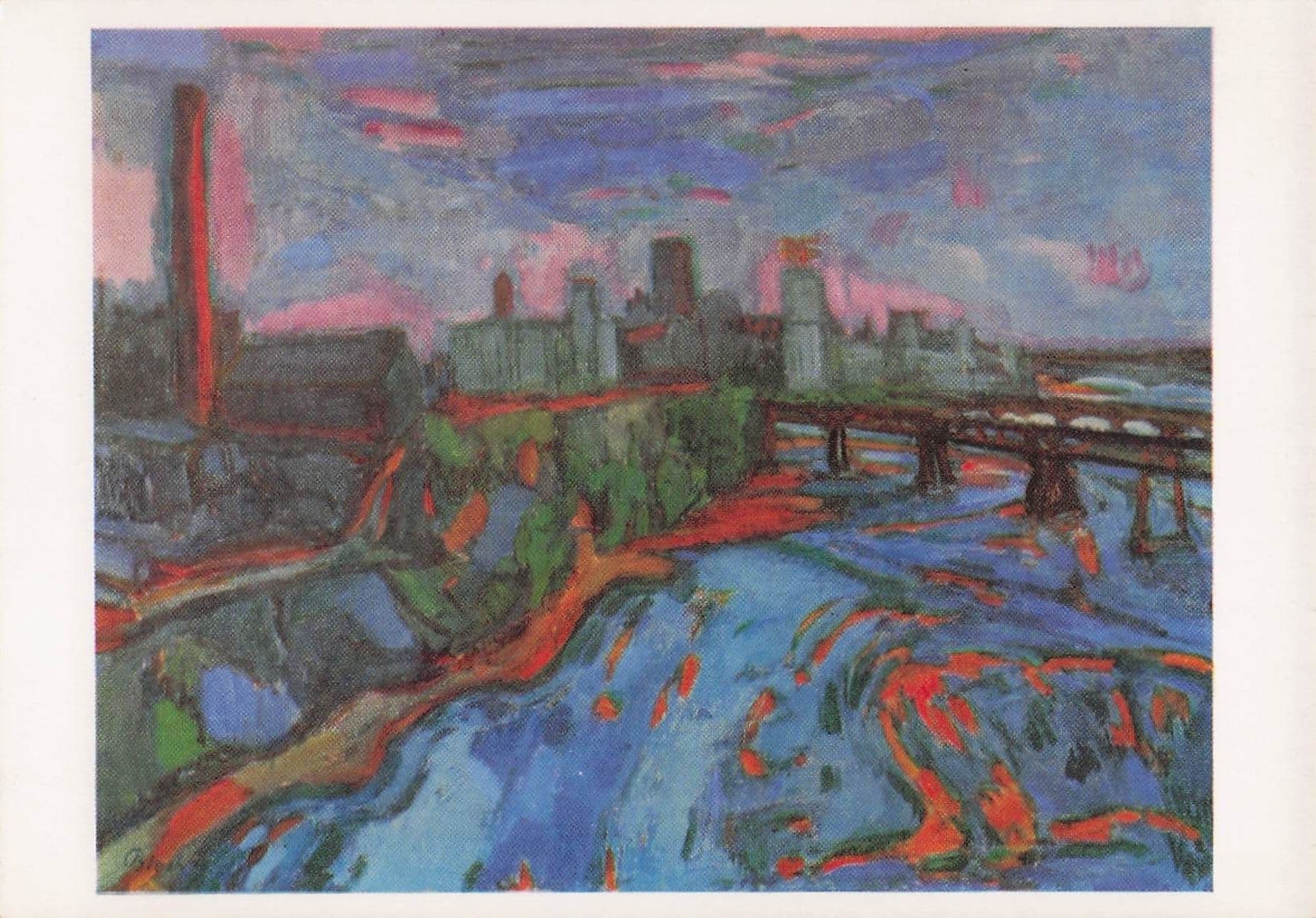 Martin Bloch The Mississippi At Minneapolis Painting Postcard