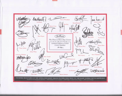 Martin Johnson MULTI LARGE Benham England Rugby World Cup Hand Signed FDC